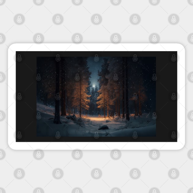 Winter Wonderland: A Snow-Covered Forest Under the Moonlight Magnet by kaileena-ai